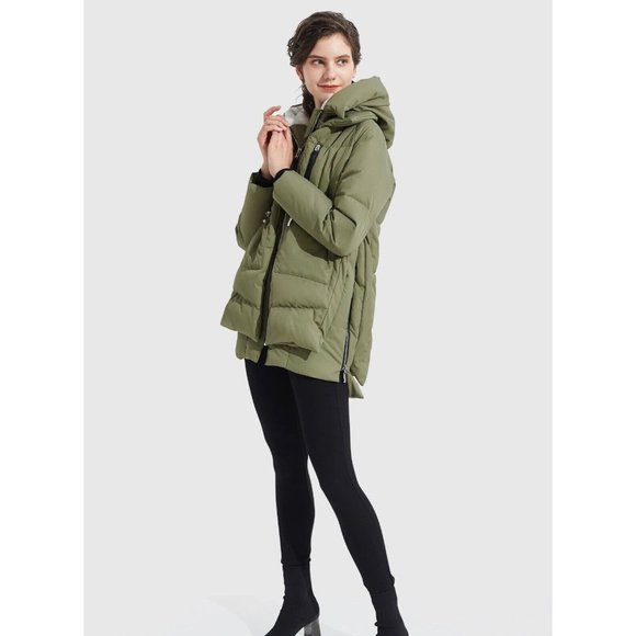 OROLAY Thickened Down Jacket Coat Parka Faux Sherpa Lined Hooded Green Small - Picture 2 of 11